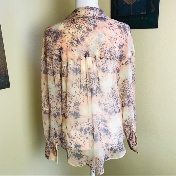 Free people sheer coral & gray patterned button up - Picture 3 of 7